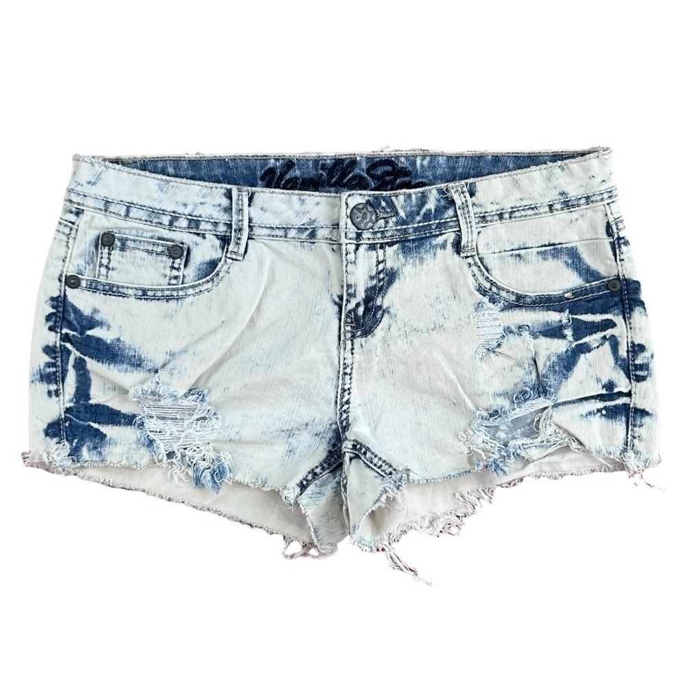 Vanilla Star Denim Jean Shorts Lowrise Cut-off‎ Distressed Light Bleach Wash 7